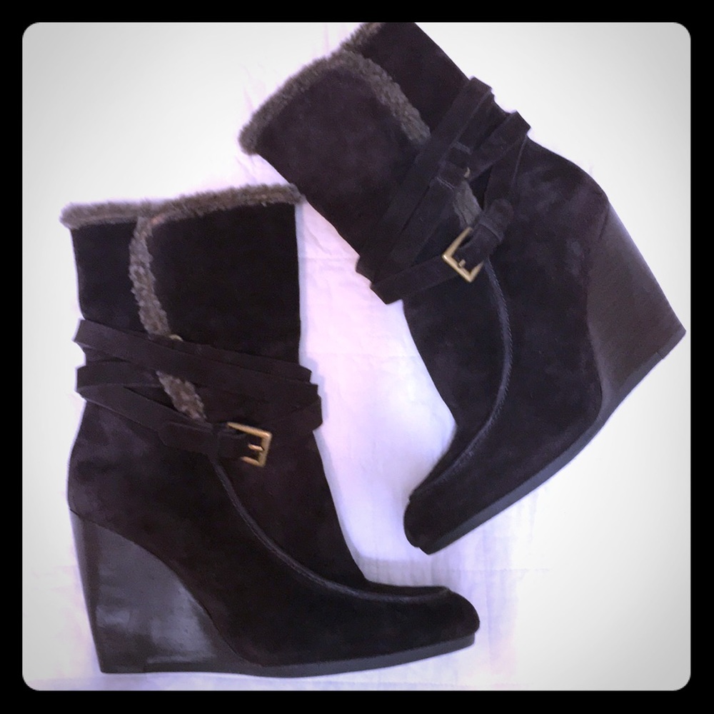 Joan & David  suede boots with fur trim